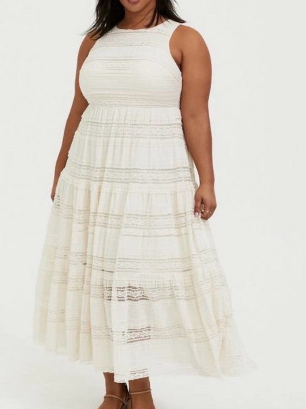Torrid Size 30 Dress Womens Plus 6X Ivory White Lace Tiered Boho Crochet Maxi